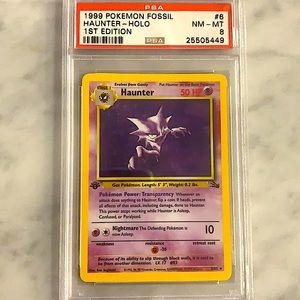 1999 Pokemon Fossil Haunter Holo 1st Edition PSA8